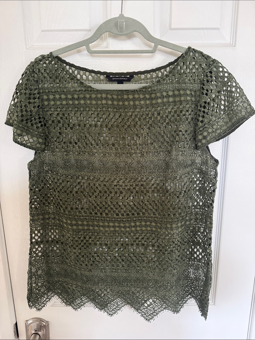 Banana Republic Olive Crochet Flutter Sleeve Blouse